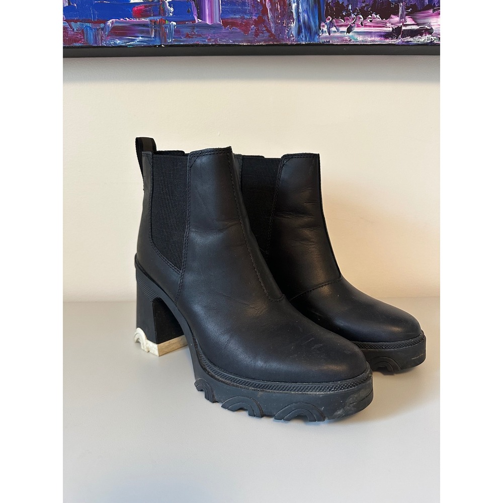 Sorel Brex Chelsea Black Leather Waterproof Chunky Heel Boots | Size 9.5
